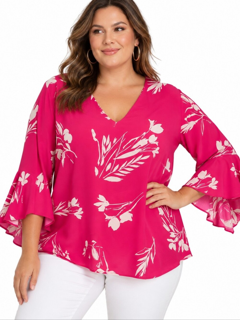 Vince Camuto Pink Floral Bell Sleeve Blouse – Size 1X
